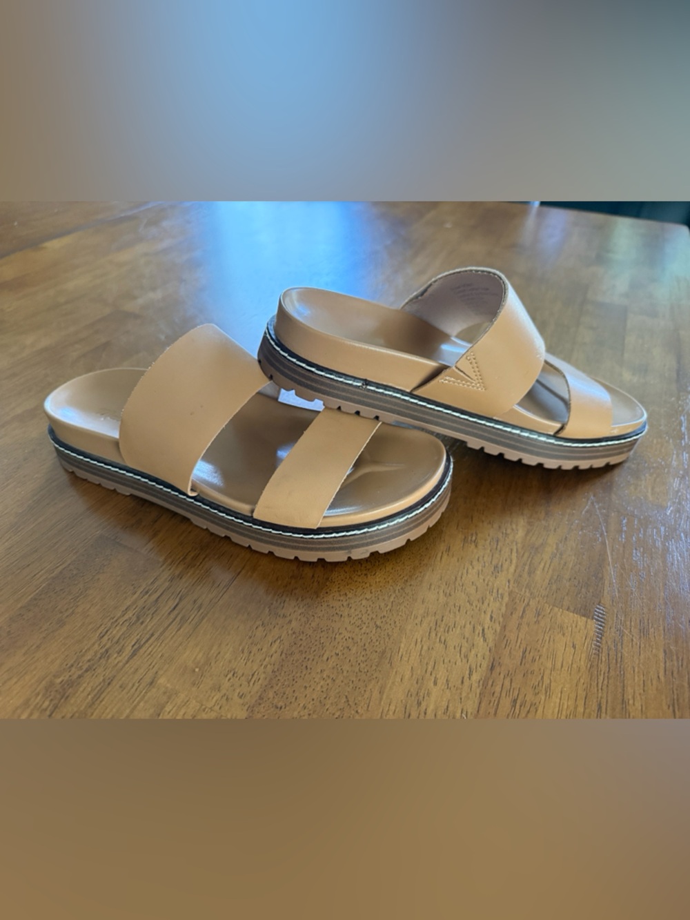 Madewell Tan Leather Slide Sandals “The Charley”